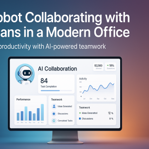 AI Robot Collaborating with Humans in a Modern Office