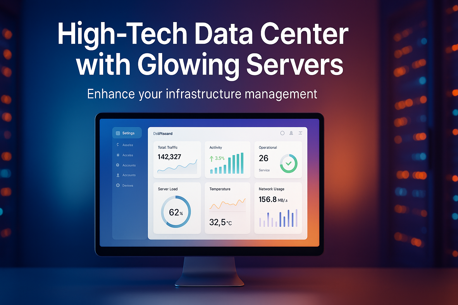 High-Tech Data Center with Glowing Servers