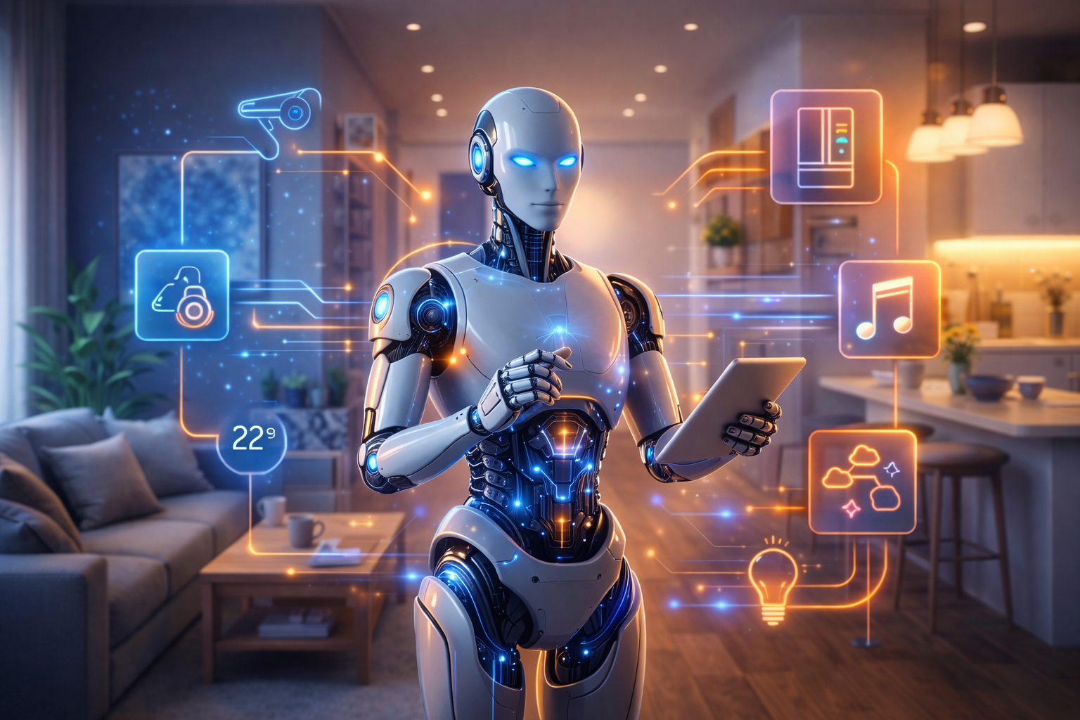 Advanced Robot Assistant Navigating a Modern Home